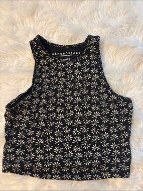 Aeropostale Black Crop Tank with White Floral Print
